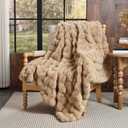 Lotus Karen Faux Fur Throw Blanket Khaki - Big Bubble Rabbit Fluff Blanket for Couch, Small Fluffy Fuzzy Cozy Blanket, Thick Furry Plush Shaggy Blankets, 50x60 Inches