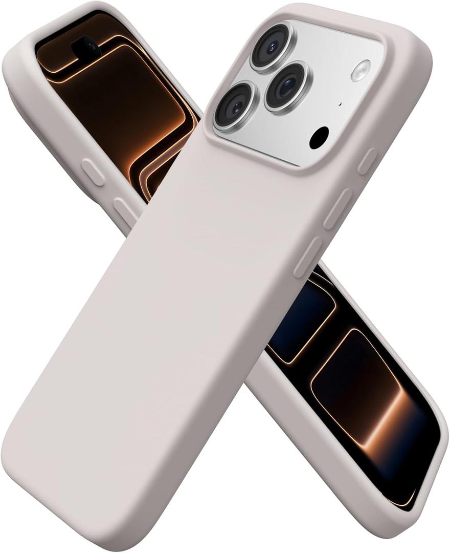ORNARTO Compatible with iPhone 17 Pro Case 6.3", Slim Liquid Silicone 4 Layers Full Covered Soft Gel Rubber Shockproof Cover, Protective Phone Case for iPhone 17 Pro-Stone Gray