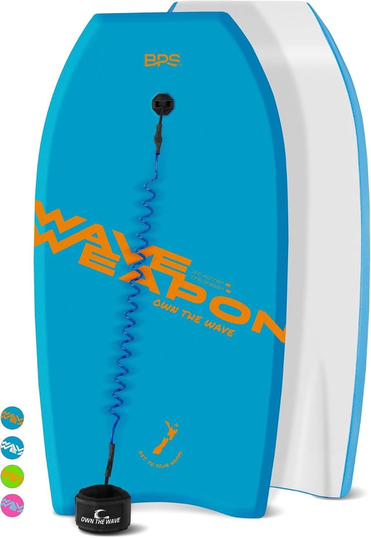 'Wave Weapon' Body Board for All Wave Conditions - Lightweight with EPS Core HDPE Slick Bottom Body Boards for Beach with Wrist Leash and Plug for Kids and Adults, 41 Inch