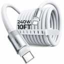 LISEN 10FT USB C Cable Fast Charging, Chubby 240W Cable USB C to USB C Fast Charging Soft Silicone USBC to USBC Parallel Cable for iPhone 17 Pro Max 16 15 Samsung S25 Ultra MacBook Pro Air iPad White