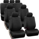 FH Group Car Seat Covers PU Leather 3 Row Car Seat Covers w. 7 Seater, Airbag Compatible and Split Bench - Fit Most Car, Truck, SUV, or Van Solid Black