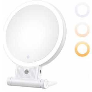1X/30X Lighted Makeup Mirror with Magnification, Double-Sided Switch, 3-Color Lights, 2000mAh Rechargeable, Adjustable Brightness, Swivel Makeup Mirror with Lights for Vanity or Wall Use