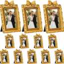 Vicenpal 12 Pcs Gold Tiny Picture Frame 2.4 x 1.7 Inch Small Vintage Oval Picture Frames Stylish Vintage Baroque Ornate Antique Resin Oval Table Display for Home Wedding (Retro Style)