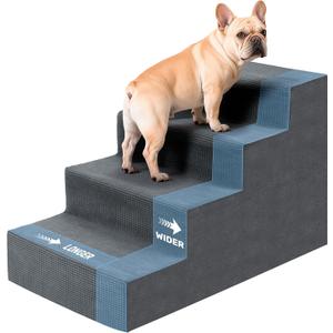 Dog Steps for Bed, 18" H Dog Stairs for Small Dogs, 4-Tier Pet Stairs with Washable Cover, Non-Slip Pet Steps for Dogs to Get On Bed (Grey)