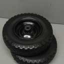 12'' Flat Free Tires Rubber Replacement Solid Tire, 2.1" Offset Hub Wheel Assemblies for Garden Cart Wheelbarrow, 3.5" Wide Polyurethane Tires with 5/8 Inch Axle Bore Hole (410/350-6)