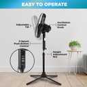 Comfort Zone Stand Fan, 16 inch Pedestal Fan for Bedroom, 3 Speed Floor Fan, 90 Degree Oscillation, Adjustable Height, Adjustable Tilt, Oscillating Air Circulator, Quiet Fan for Home or Office, Black