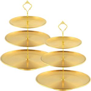 3 Tiered Metal Cupcake Stand Set of 2, Gold Tiered Dessert Stand Cupcake Tower with Gold Serving Tray for Wedding, Birthday, Holiday Dessert Table Decorations