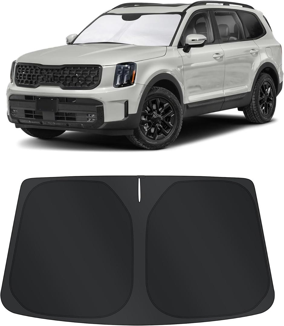 TINGLU Sun Shade for Kia Telluride 2020-2024 2025 Accessories Windshield Sun Shade Window Shade UV Rays Protection Sun Visor Cover with Steering Wheel Sunshade Storage Bag