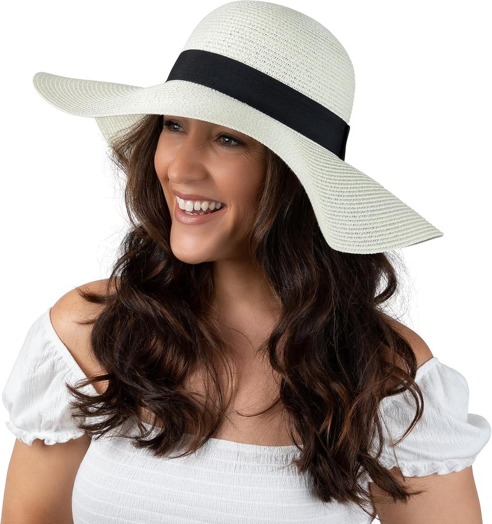 Women Floppy Sun Hat with Wide Brim—Foldable Roll-Up Straw Beach Hat UPF 50