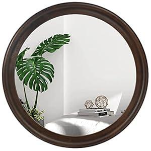 CULER Round Mirror 36 Inch, Wood Rustic Bathroom Tempered Wall Mirror with Walnut Frame, Farmhouse Wooden Vanity Circle Mirrors for Living Room, Entryway or Bedroom (Dark Brown)