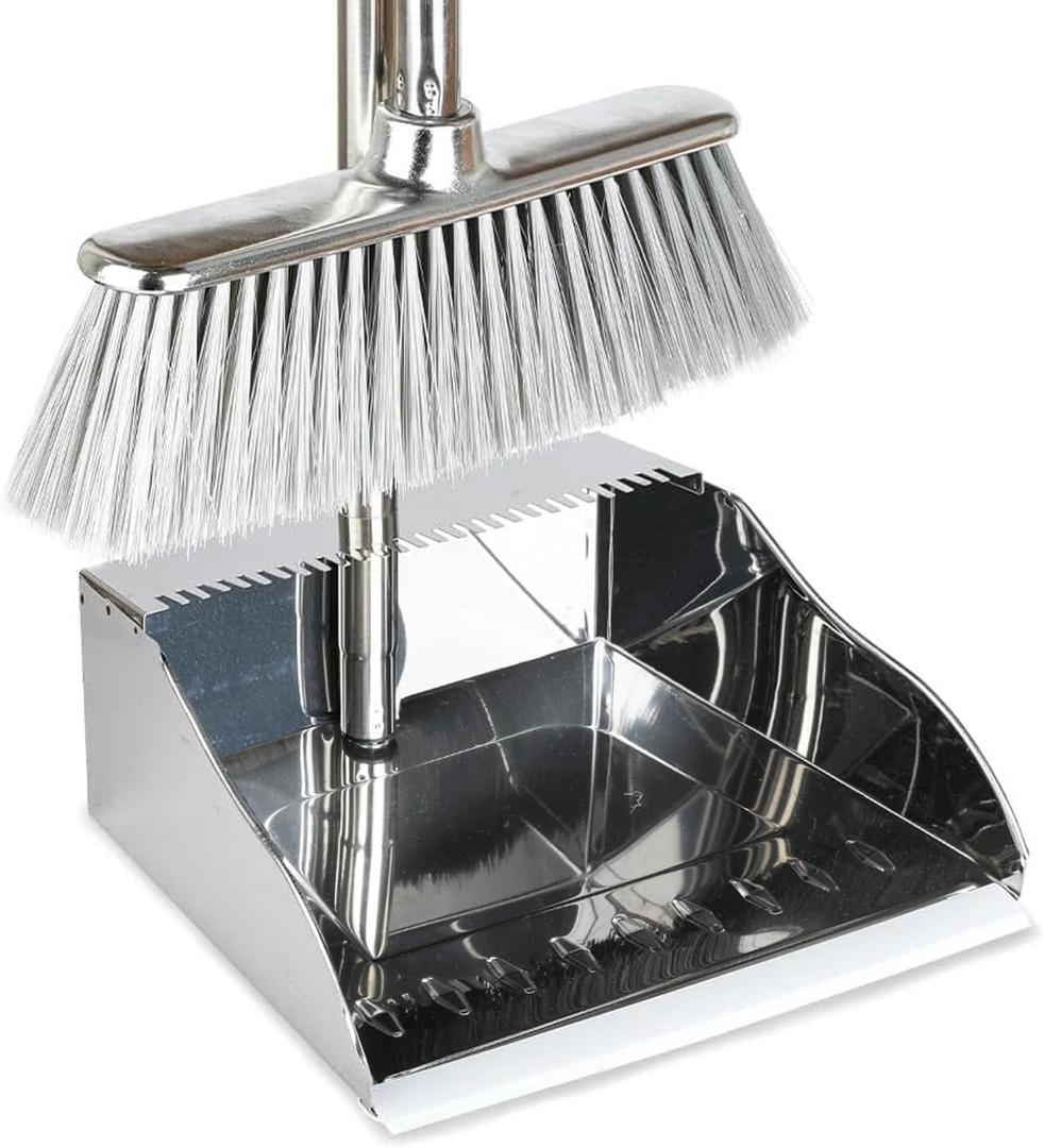 Indoor Soft Bristles Broom and Dustpan Angle Sweeping Dustpan and Broom with Long Handle for Kitchen Hardwood Floor Cleaning (Broom and Dustpan)