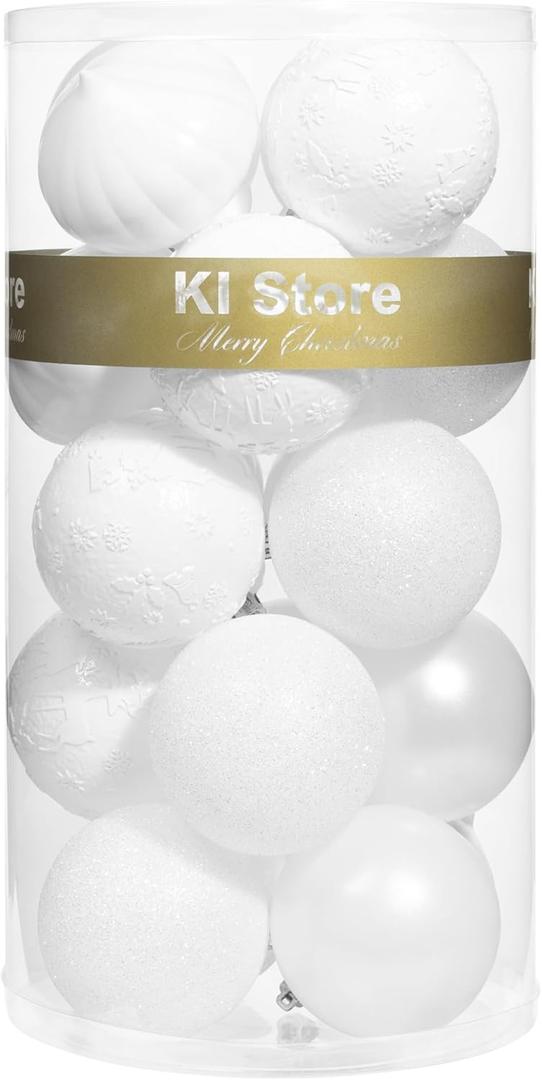 KI Store White Christmas Ball Ornaments, 20pcs 3.15-Inch, for Xmas Trees and Holiday Decor - Hooks Included