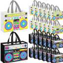 12 Pcs 80s90s Party Favor Bags Non Woven Retro Radio Grocery Bags for Hip Hop Birthday Disco Rock Party (Black,Yellow)