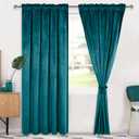 Hiasan Teal Velvet Curtains 84 inches-Blackout Thermal Insulated Solid Soft Curtains for Bedroom Living Room Rod Pocket Room Darkening 2 Panels Window Drapes with Tiebacks, 60W x 84L