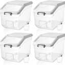 Sunnyray 4 Pcs Rice Storage Container 28 lb Airtight Flour Container with Wheels Measuring Cup Clear Pet Food Cube Dog Birds Cat Food Bin Grain Cereal Organizer Box for Dry Baking Supplies(White Lid)
