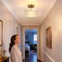 DSMJFU Semi Flush Mount Ceiling Light, Vintage Small Ceiling Light Fixture, Thickened Glass Hallway Lighting Fixture, Brass Kitchen Ceiling Mount Light for Entry Way, Bedroom, Bathroom, Porch