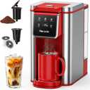 Horavie Single Serve Coffee Maker for K-Cup Pod and Grounds, Hot & Iced Coffee Maker, Strong Button Feature, 6 to 14oz Brew Sizes, 50oz Removable Reservoir, Fit 6.5" Mugs, Stainless Steel, Red (11.2 Inch)