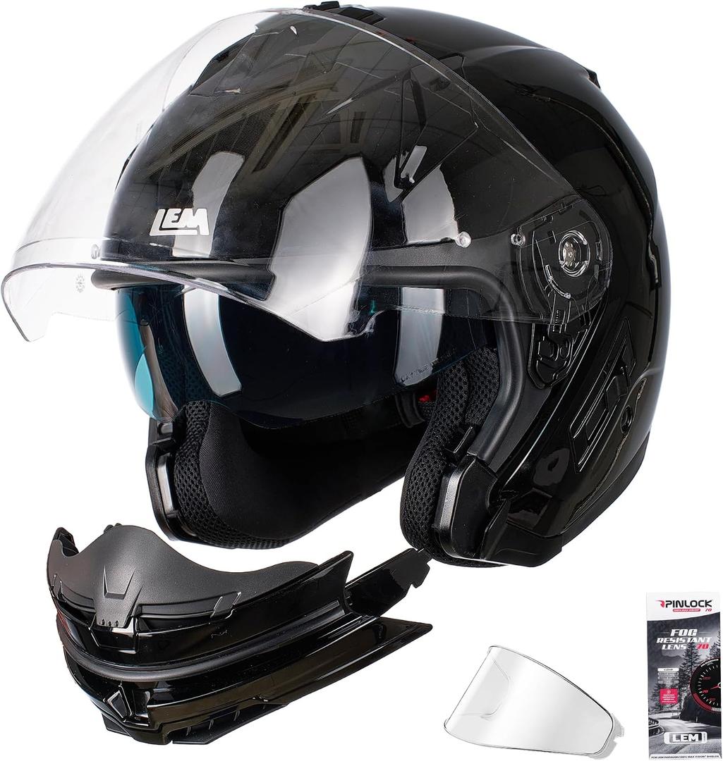 LEM Modular Motorcycle Helmets for Adults, Full Face Motorcycle Helmets for Men, Detachable Chin Guard, DOT Approved, Anti-Fog PINLOCK & DVS Dual Vision, Double D Lock, Quick Series(Black, Small)