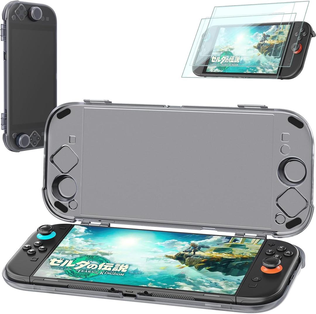 Protective Case Compatible with Nintenndo Switch 2,Hard Protector Cover Accessories for Switch 2, for NSwitch 2 Cover Includes Black Case, Screen Tempered Film, Port Dust Plug, Joystick Cap