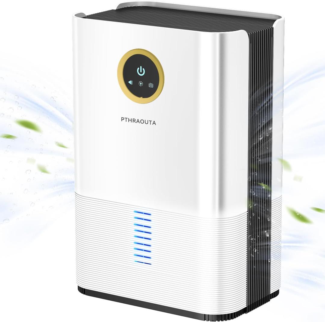 Dehumidifier for Room for Home, (850 sq.ft) Small Dehumidifiers with Drain Hose, Safe Drainage Auto-off Odor Removal 2 Duak-Core Portable Deshumificador Bathroom RV, 50 OZ Water Tank (White)
