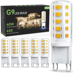 TJOY G9 LED Bulb 4W, 3000K Soft Warm White 6 Pack, Equivalent 40 Watt T4 G9 Halogen Replacement, G 9 Bi-pin Base Light Bulbs for Chandelier, 120V 450 LM 360 Beam Angle for Home Lighting, Non-dimmable (3000k Warm White)