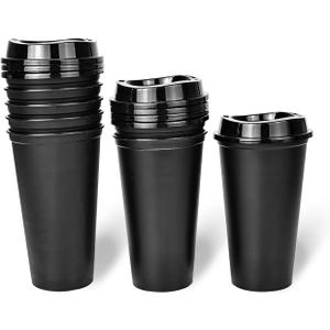 KMAKII 12 oz Reusable Coffee Cups with Lids 8 Pk, To Go Travel Cups, Hot or Cold Drinks, Dishwasher and Microwave Safe, Black