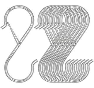 Waitkey 8 Pack S Hooks for Hanging, 3.5 inch Heavy Duty S Hooks with Safety Buckle S Shaped Hooks Kitchen Pot Rack Hooks Closet Hooks for Hanging Plants, Clothes, Kitchen Utensil, Bags (Silver)