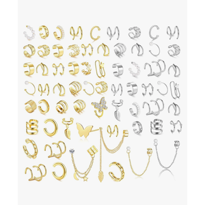 BESTEEL 66 Pcs Ear Cuff Earrings for Women Non Piercing,Hypoallergenic Silver plated Clip on Fake Earrings for Sensitive Ears,Ear Wrap Earrings for Helix Cartilage,Cz Star Butterfly Ear Cuffs Non Piercing