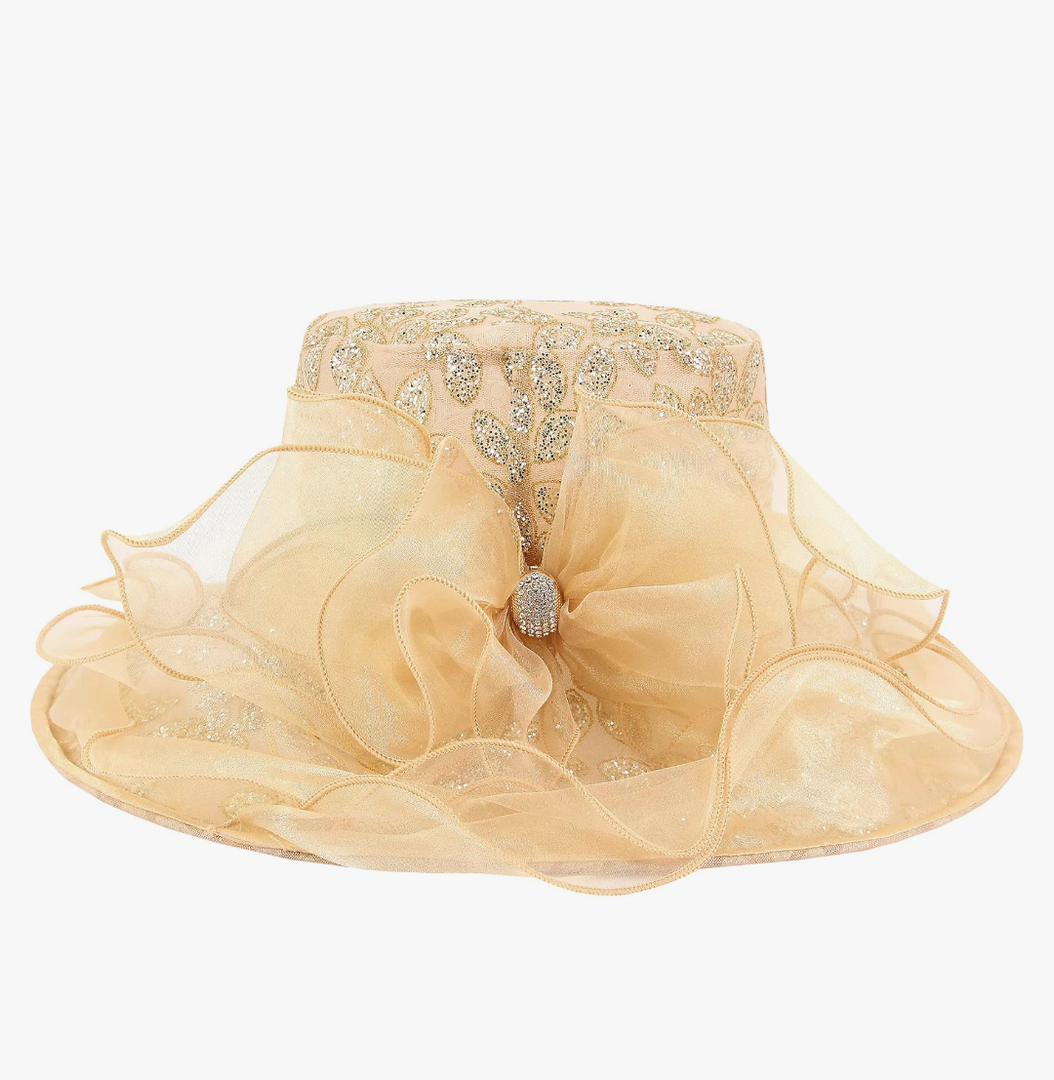 Women's Church Derby Hat Wide Brim Bow Bucket Hat Wedding Dress Hat Fascinator Bridal Tea Party Hat