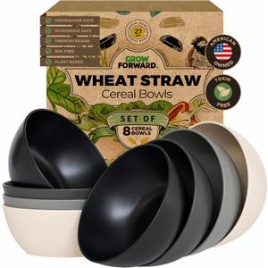 Grow Forward Premium Wheat Straw Bowls Set of 8 - Reusable 27oz Hard Plastic Cereal Bowls - Unbreakable Microwave Safe Bowls for Kitchen, Camping, RV, Dessert, Soup, Salad, Ramen - Moonlight