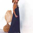 Poetsky Women's Casual Strappy V Neck Sleeveless Flowy Pockets Loose Long Maxi Beach Dress Sundress, 2XL