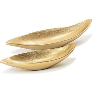 Red Co. Set of 2 Decorative Elongated Textured Metal Centerpiece Trays, Gold Red Co. Set of 2 Decorative Elongated Textured Metal Centerpiece Trays, Gold