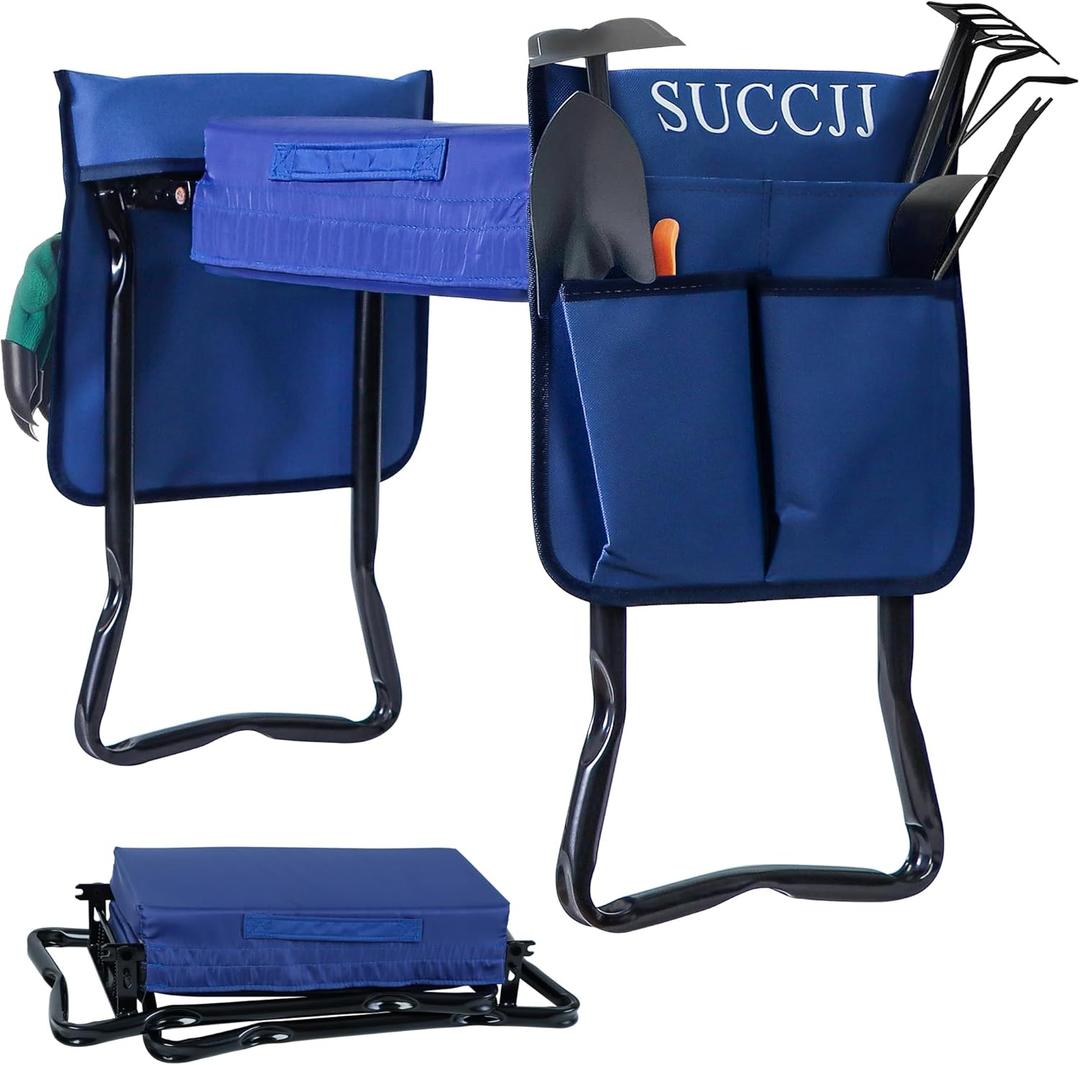 Garden Kneeler and Seat Heavy Duty, Gardening Stools and Seats for Seniors, Garden Seat and Kneeler Foldable Kneeling Bench with 2 Tool Pouches, Extra Wide Garden Bench for Kneeling and Sitting, Blue