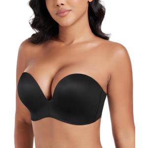 DotVol Women Hand Shape Custom Lift Invisible Wirefree Anti-Slip Strapless Push Up Bra (40D, Wing Pure Black)