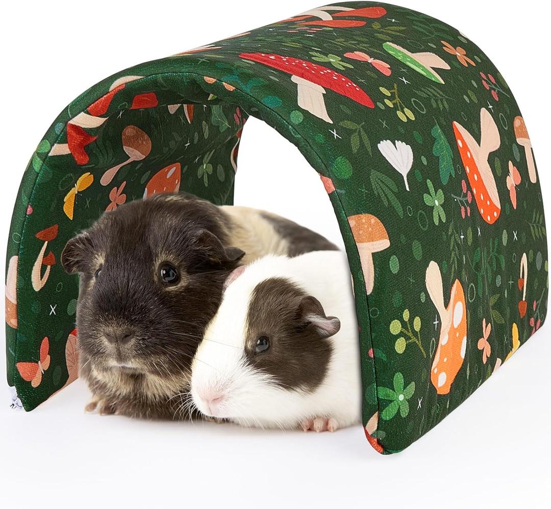 Bienbee Guinea Pig Tunnel and Hideout - Washable Rabbit Style Bunny House - Small Animal Forest-Themed Mushrooms