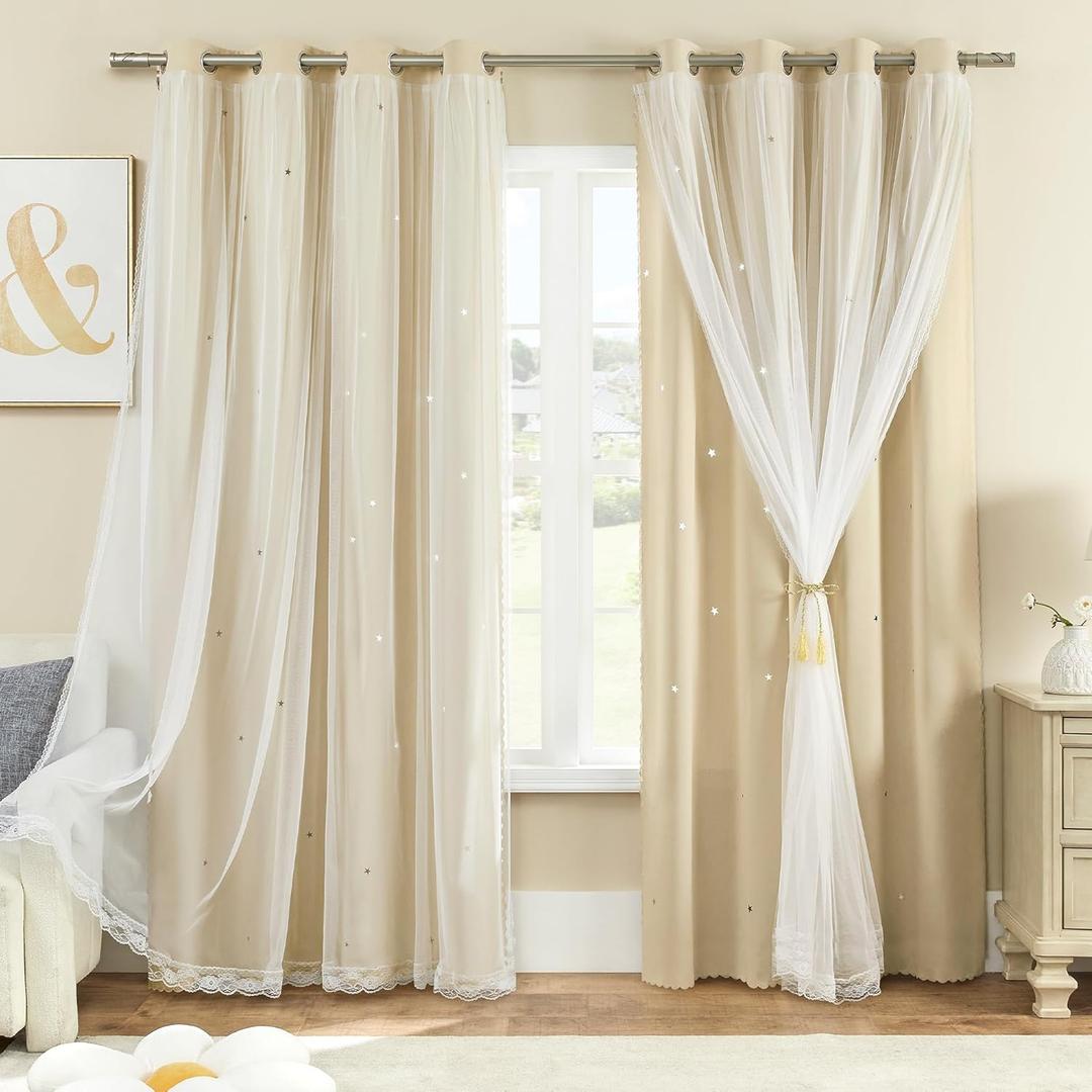 XiDi Beige Curtains Blackout for Bedroom Girls Room, 1 Panel