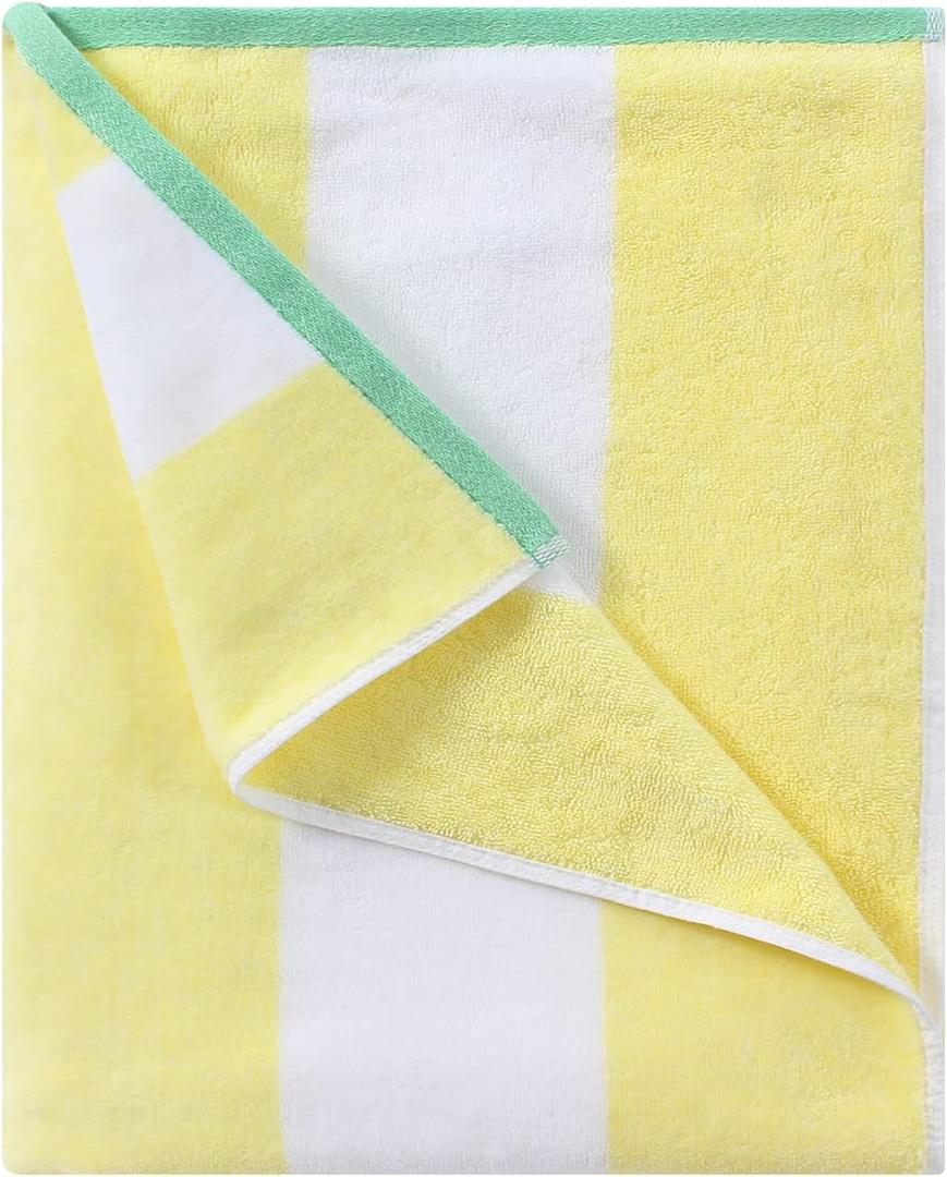 HENBAY Cotton Oversized Beach Towel - Large 70 x 35 Inch Pool Towel, Yellow Striped Quick Dry Swimming Cabana Towel