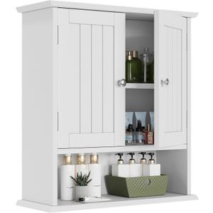 Smuxee White Bathroom Cabinet Wall Mounted, Small Bathroom Medicine Cabinet with 2 Door Adjustable Shelves, Bathroom Wall Cabinet Over Toilet for Laundry Room Kitchen