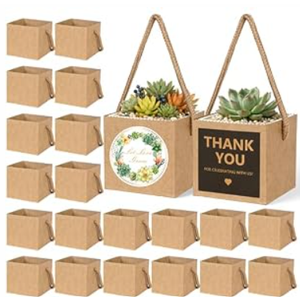 ULLIKI 2.5 Inch Succulents Wrap Bags with Thank You & Let Love Grow Stickers, Mini Succulent Gift Bags with Handles, Succulent Party Favors for Guests, Garden Party Favors for Guests (Brown 40pcs)