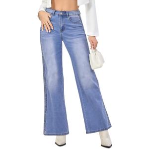 VIPONES Wide Leg Jeans for Women Trendy High Waisted Strechy Straight Leg Baggy Jeans Loose Denim Pants with Pockets Mist Blue, 4