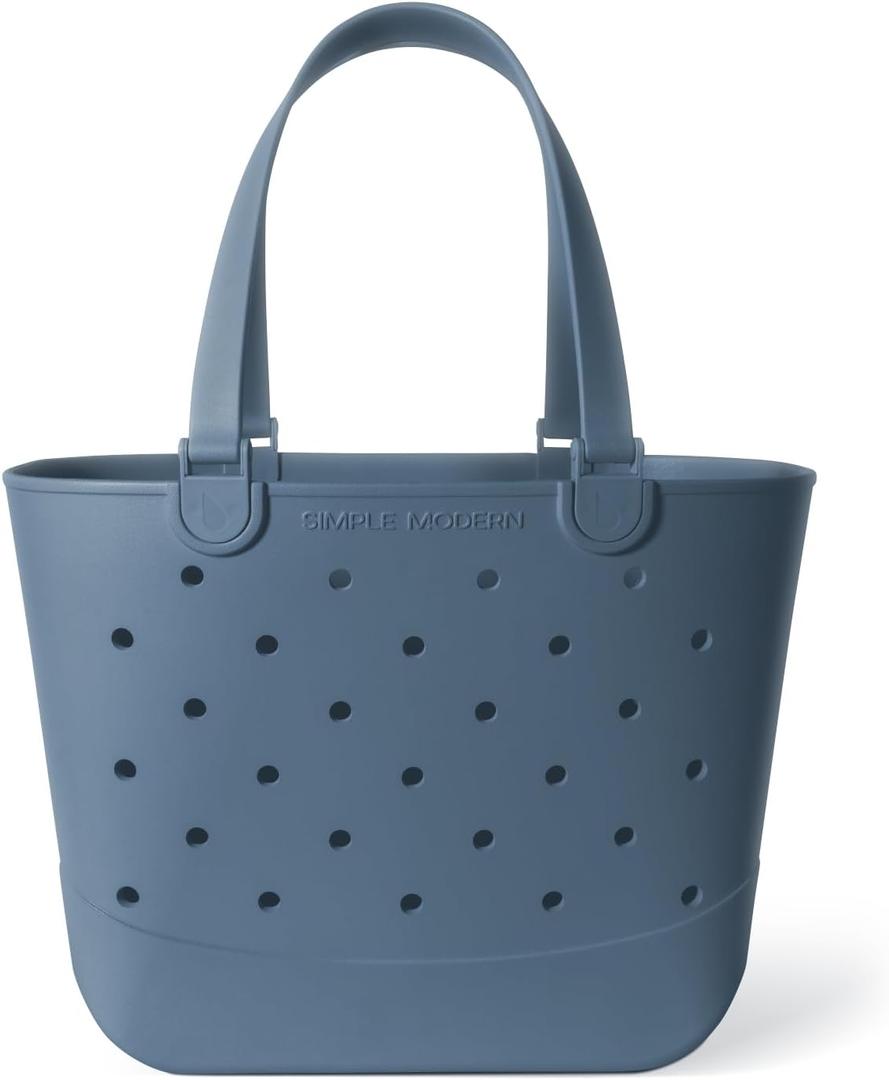 Simple Modern Extra-Large Beach Bag | Waterproof Getaway Rubber Tote with Zipper Pocket for Travel, Pool, Boat, Groceries, Sports | Blue Dune