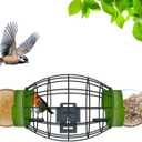 LONA Squirrel Proof Bird Feeding Cage for Outdoors - All-Weather Metal Caged Bird Feeders with Peanut Butter Jar Holder, Chew-Proof Feeding Cage for Small Birds (Oval Cage, 2 Feeding Units)