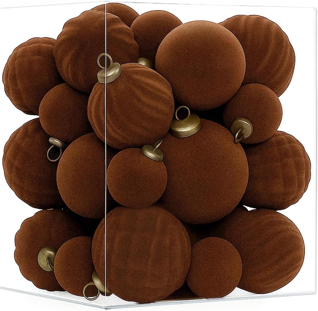XmasExp 36PCS Velvet Christmas Ornaments Set Mixed Flocked Balls Ornaments Shatterproof Christmas Tree Decorations for Holiday,Party,Home(Brown)