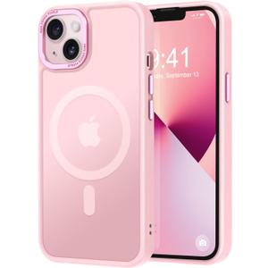 Thomo Strong Magnetic for iPhone 13 Case & iPhone 14 Case [Compatible with Magsafe] Translucent Matte Slim Shockproof Women Girl Anti-Fingerprint Protective Case for iPhone 14/13 6.1", Tender Pink