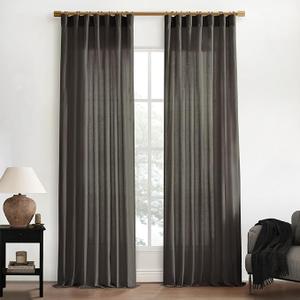 XTMYI Brown Linen Curtains Drapes for Living Room Bedroom 108 Inch Curtains Long 2 Panels Semi Sheer Window Treatments for Dining Room, Dark Brown