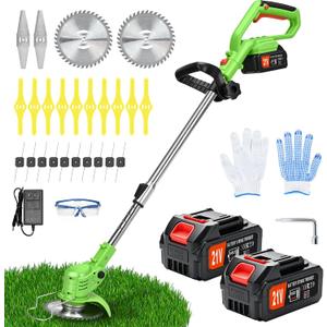 21V Cordless String Trimmer Weed Wacker with 2x4.0Ah Batteries and Charger, 4-in-1 Lawn Edger Adjustable Telescoping Pole Lightweight for Yard Garden, 42 inches
