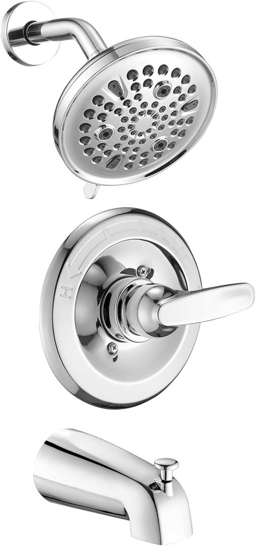 9-Setting Rain Shower Faucet Trim Kit Compatible with 13/14 Series, High Pressure 5.5" Round Rain Shower Head& Tub Handle Set, Chrome (Valve& Catridge Not Inclued)