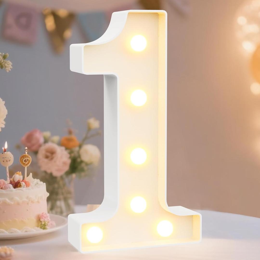 Pooqla Decorative Led Light Up Number Letters, White Plastic Marquee Number Lights Sign Party Wedding Decor Battery Operated Number (8.86 in)