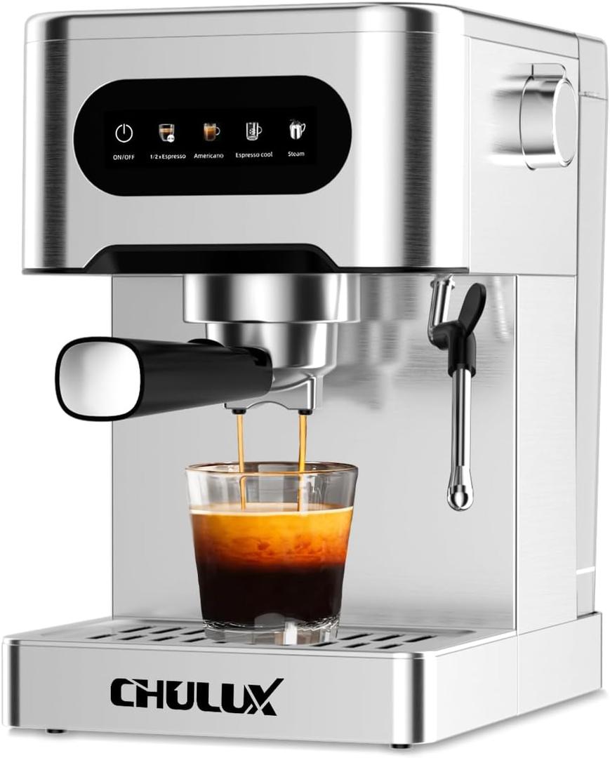 CHULUX Svvocto Espresso Machine, Hot & Cool Espresso Maker with Milk Frother, Touchscreen Expresso Coffee Machine with 50oz Water Tank for Cappuccino, Americano