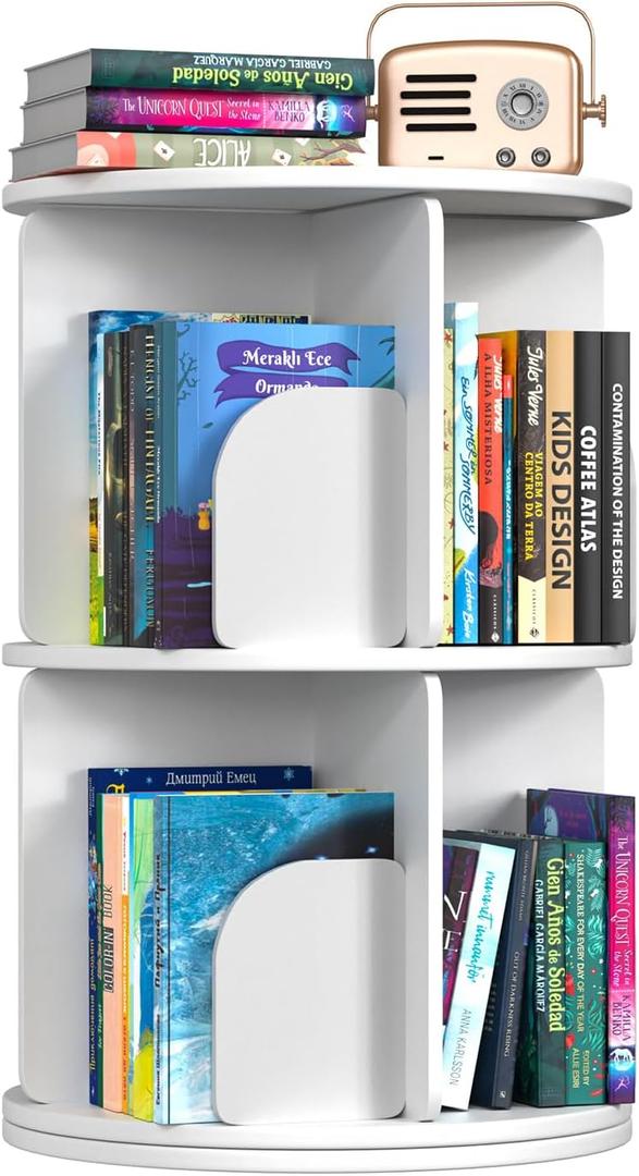 Kryonix Rotating Bookshelf, Spinning Bookshelf Tower 5 Tier, 360° Revolving Bookcase Lazy Susan, Multi Functional Corner Round Turning Book Shelf Organizer for Small Spaces(Cream)